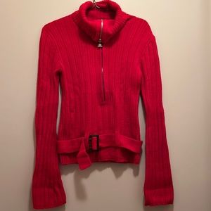 JLO Zipper & Belt Knit Sweater